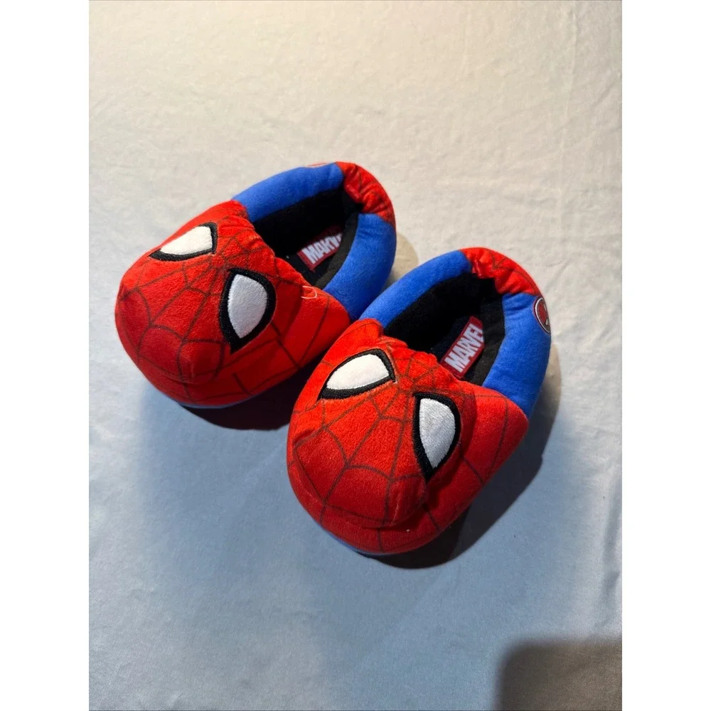 Marvel Spider-Man Kids Plush Slippers Red Blue Superhero House Shoes Size 9/10‎
